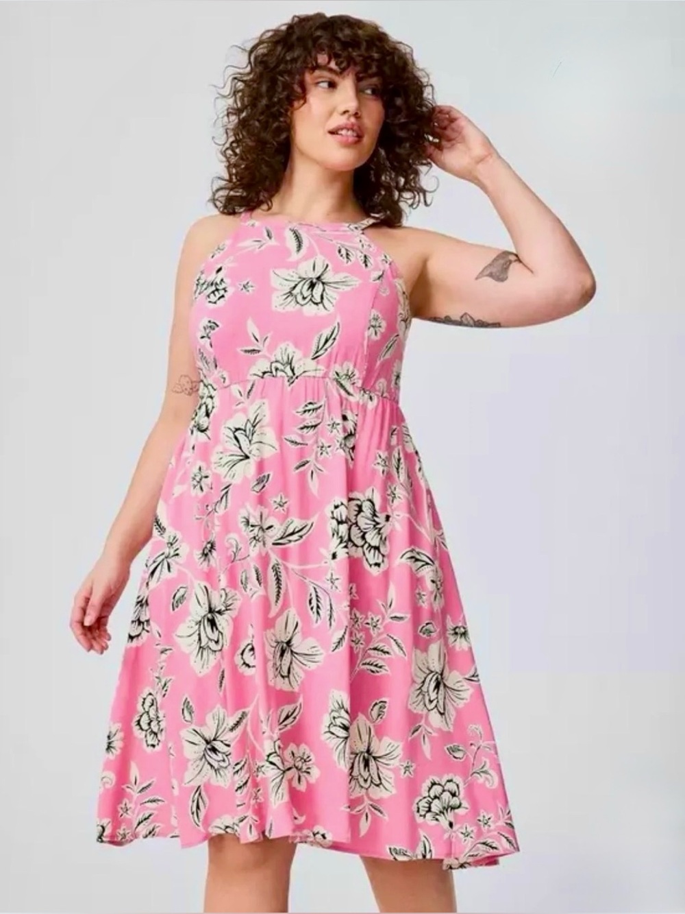 Pink Floral Halter Hi-Lo Sundress